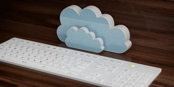 3d 渲染计算机云和白色键盘 — 图库照片