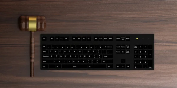 3d renderização martelo leilão e teclado — Fotografia de Stock