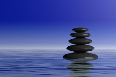 3D render zen taş suda yığını.