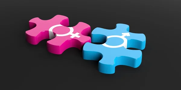 3D rendering puzzel man vrouw symbool — Stockfoto