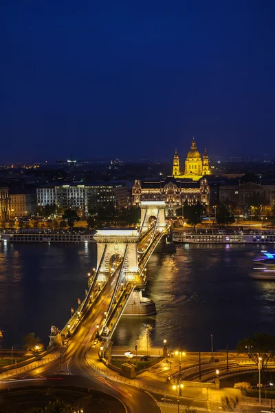 Όμορφη θέα την Βουδαπέστη τη νύχτα από πάνω — Φωτογραφία Αρχείου