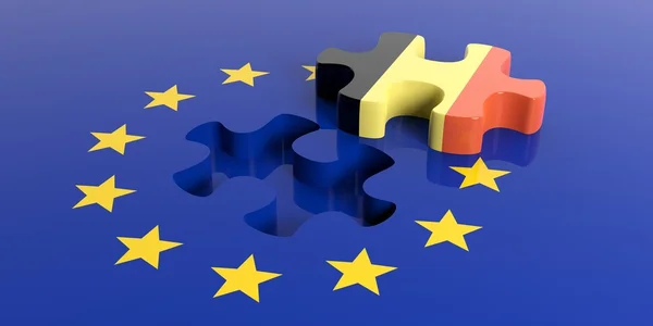 Renderowania 3D flaga Unii Europejskiej, flaga Belgii kawałek układanki — Zdjęcie stockowe