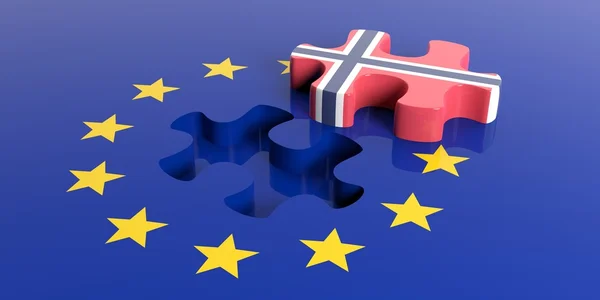 3D-рендерінг Європейського Союзу прапор, прапор Норвегії головоломки шматок — стокове фото