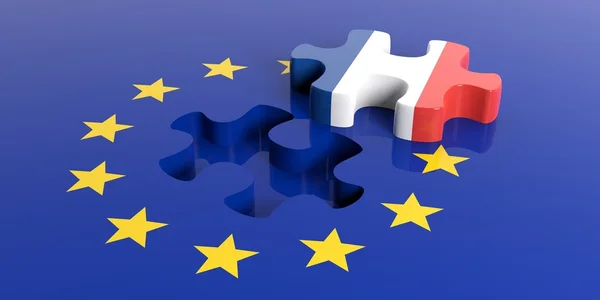 Renderowania 3D flaga Unii Europejskiej, flaga Francji kawałek układanki — Zdjęcie stockowe