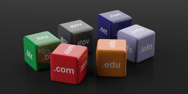 3d rendering cubes with domain names clipart