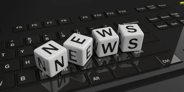 3D rendering kuber, ordet nyhet på ett tangentbord — Stockfoto