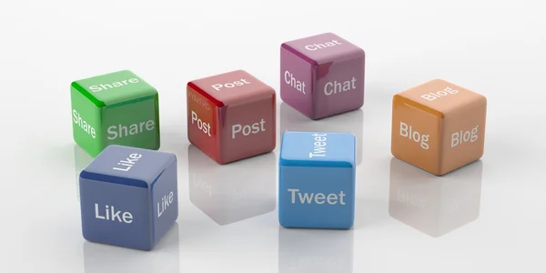 3d representación de cubos de colores con palabras de redes sociales —  Fotos de Stock