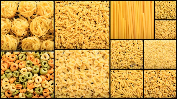 Various shapes of raw pasta collage — Stock Photo, Image