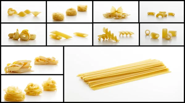 Collage de pasta sobre fondo blanco — Foto de Stock