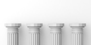 3D render dört beyaz mermer sütun