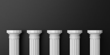 3D render beş beyaz mermer sütunlar