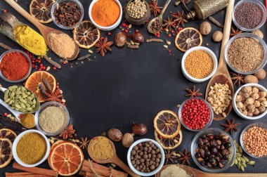 Bir kopya alanı ile baharat kompozisyonu