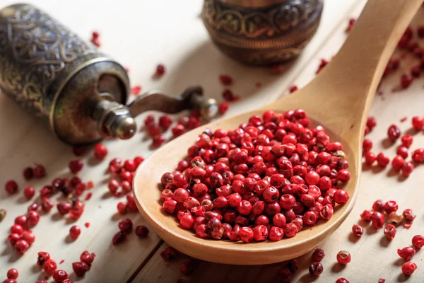 Semillas de pimiento rojo en una cuchara —  Fotos de Stock