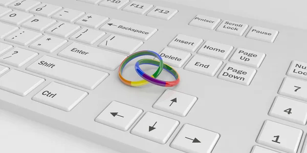 3D vykreslování gay manželství kroužky na klávesnici — Stock fotografie