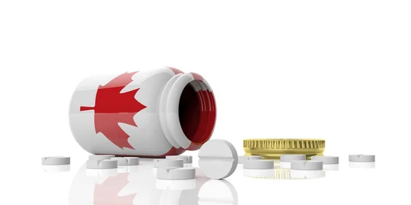 3D rendering pillen uit fles met Canada vlag — Stockfoto