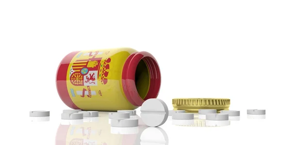 3D rendering pillen uit fles met Spanje vlag — Stockfoto