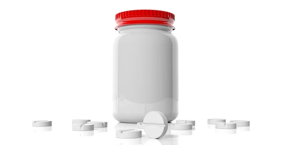 3d representación píldoras derramadas sobre fondo blanco — Foto de Stock