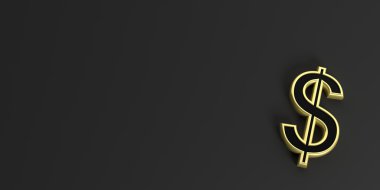 3D render Amerikan Doları sembol siyah arka plan üzerine