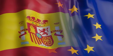 3D render AB ve İspanya bayrağı