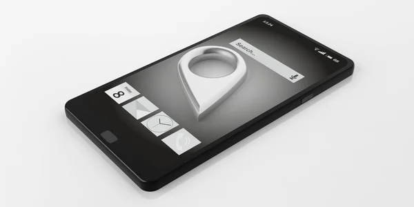 Simbolo della posizione di rendering 3d su uno smartphone — Foto Stock