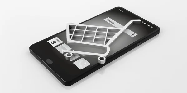3D rendering e-commerce simbolo su uno smartphone — Foto Stock