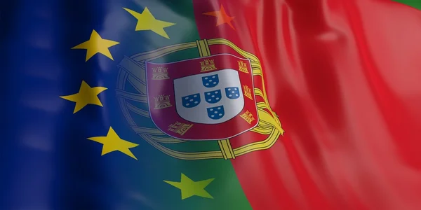 3d renderização bandeira da UE e Portugal — Fotografia de Stock