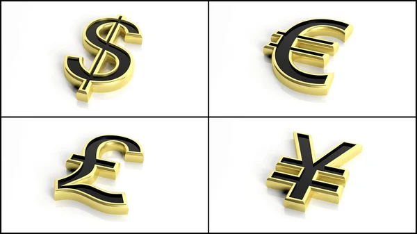 3D rendering oss dollar, euro, brittiska pund, yen yuan — Stockfoto