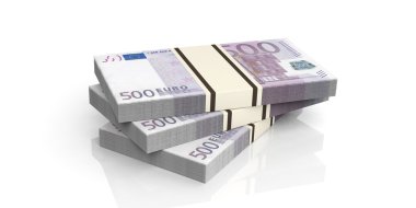 3D render 500 euro banknot yığınları