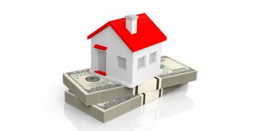 bolca Doları banknot üzerinde 3D render küçük ev