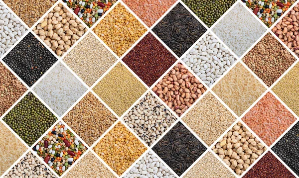 Varios tipos de collage de arroz y legumbres — Foto de Stock