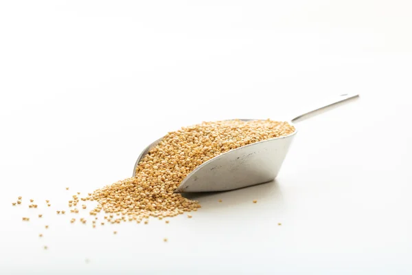 Quinoa em uma colher metálica — Fotografia de Stock