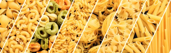 Various raw pasta shapes collage — Stock Photo, Image