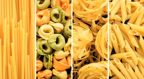 Varie forme di pasta cruda collage — Foto Stock