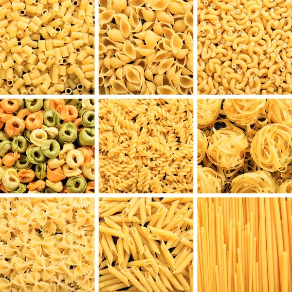 Diversas formas de pasta cruda collage — Foto de Stock