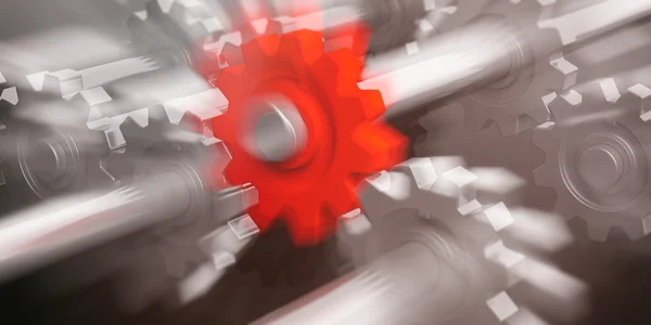 3D rendering κόκκινο γρανάζι σε μια μηχανή — Φωτογραφία Αρχείου