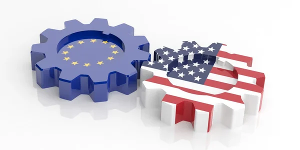 3D рендеринга передач з ЄС і США прапори — стокове фото