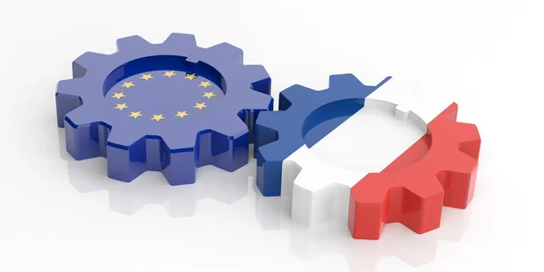 Przekładni renderowania 3D z flagi UE i Francji — Zdjęcie stockowe