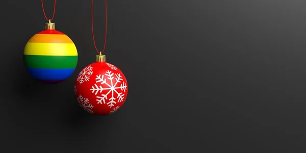 Vykreslování 3D vánoční kouli a duhové barvy míč — Stock fotografie