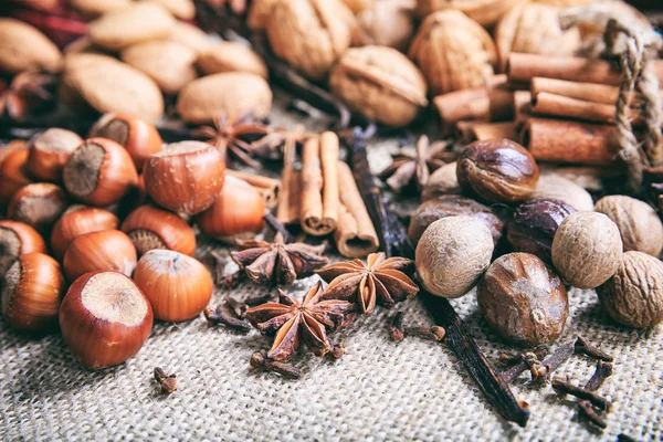 Walnuts, hazelnuts and almonds — Stock Photo, Image