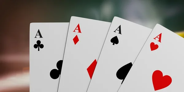 Jogo de pôquer de cartas de baralho de quatro ases símbolos de jogos de  azar 3d realistas clubes e espaços corações e diamantes cartão de pôquer de  cassino renderização em 3d