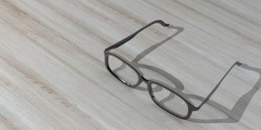 göz gözlük ahşap arka plan üzerinde 3D render çifti