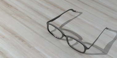 3d rendering pair of eye glasses on a wooden background clipart