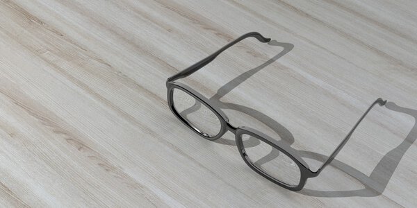 3d rendering pair of eye glasses on a wooden background