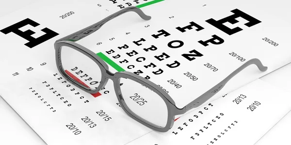 3d rendering pair of glasses and eyesight test — Stock Photo, Image