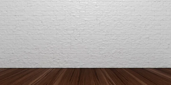 3d renderização piso de madeira e parede de tijolo — Fotografia de Stock