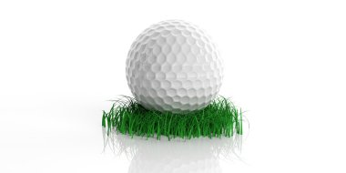 3D render golf topu ve beyaz arka plan üzerinde çim