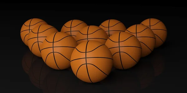 Balones de basquetbol de renderizado 3d sobre fondo negro — Foto de Stock