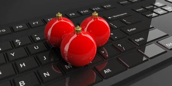 3d rendering palle di Natale su una tastiera — Foto Stock
