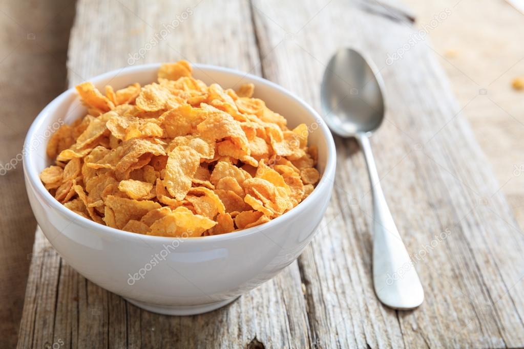 Corn flakes in a ceramic bowl