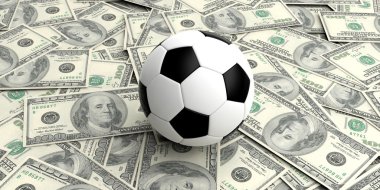 3D render futbol topu on100 dolarlık banknotlar